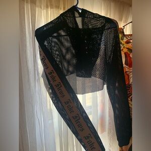 FOREVER 21 Long Sleeve Black ‘Fake News’ Mesh Crop Top